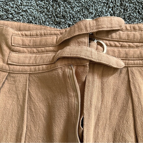 ILLA ILLA Orange /Tan High Waist Linen Blend Paperbag Pants Women’s M Boho Chic - Picture 2 of 15